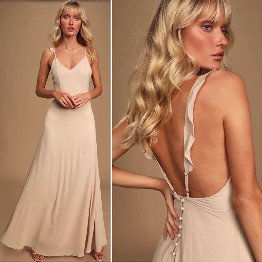 NWT Lulu’s Blush Pink Semi Sheer Bridesmaid Gown Medium